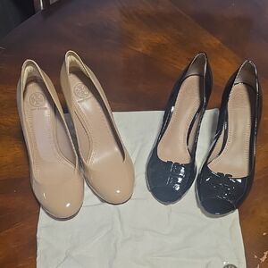 Tory Burch Glossy Black and Nude Heels